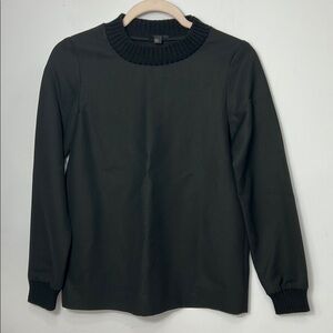 COS Black Wool Blend Long Sleeve Top with Knit Collar and Cuffs